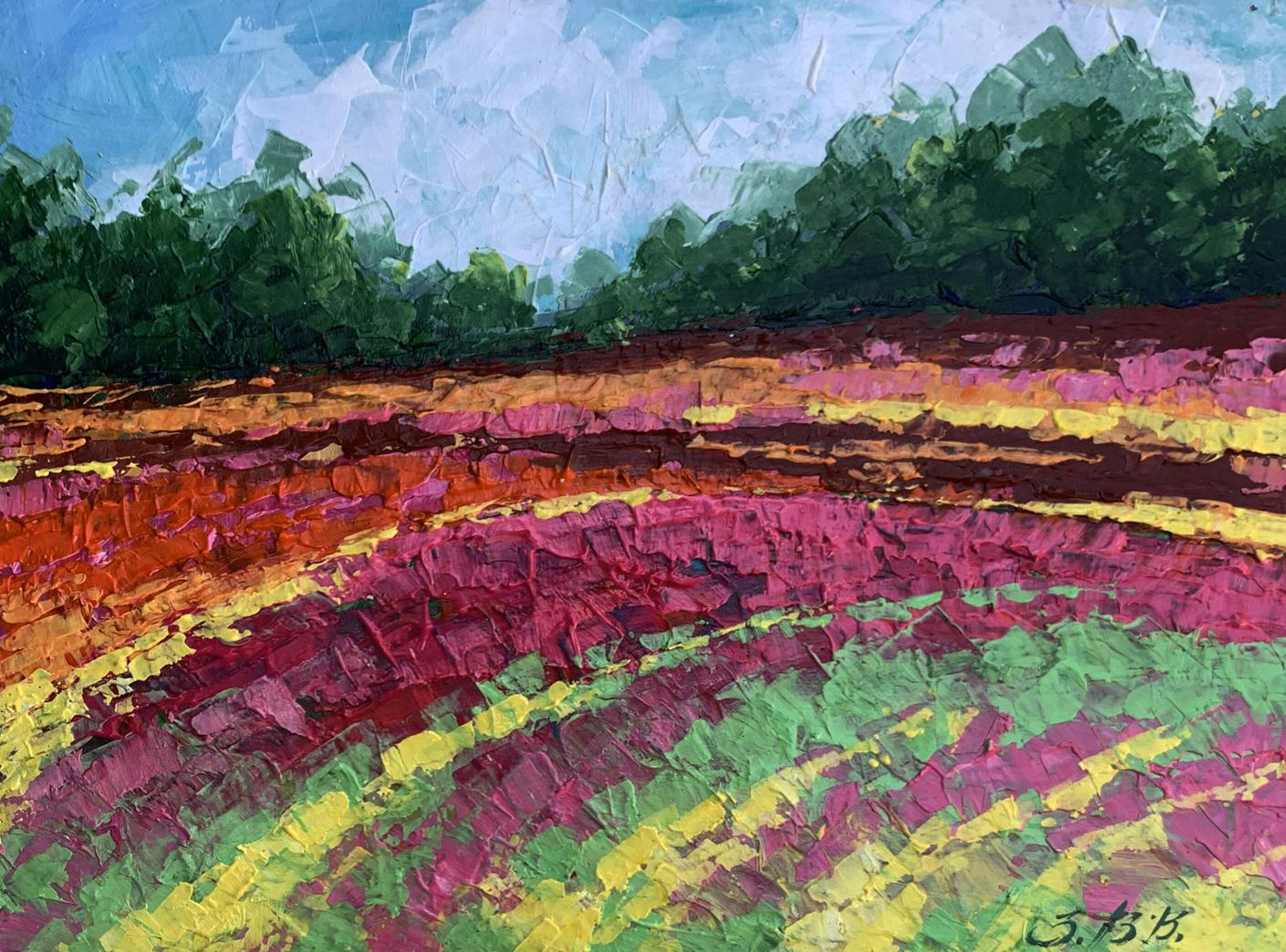 Vibrant impressionist oil painting of colorful field by V. Zadorozhnya