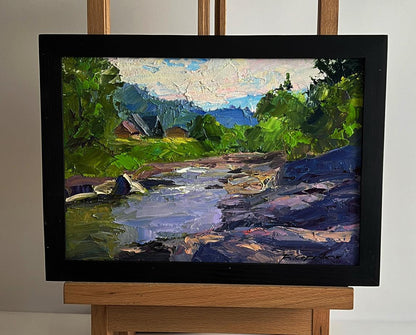 Oil painting Near a mountain stream by Boris Serdyuk, vibrant landscape