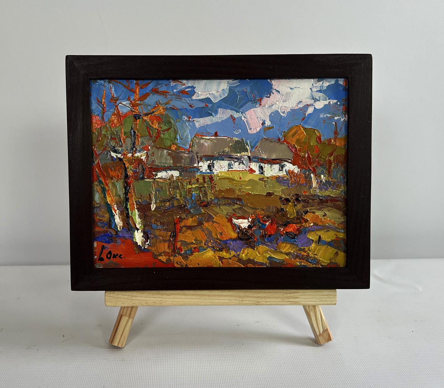 Oil painting Autumn golden time by Oksana Ivanyuk rustic village scene