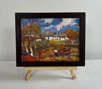 Oil painting Autumn golden time by Oksana Ivanyuk rustic village scene