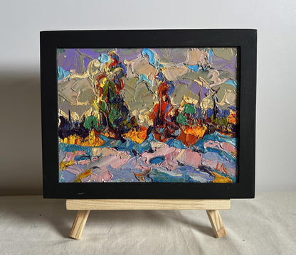 Oil painting The first snow fell by Oleksiy Ivanyuk in black frame