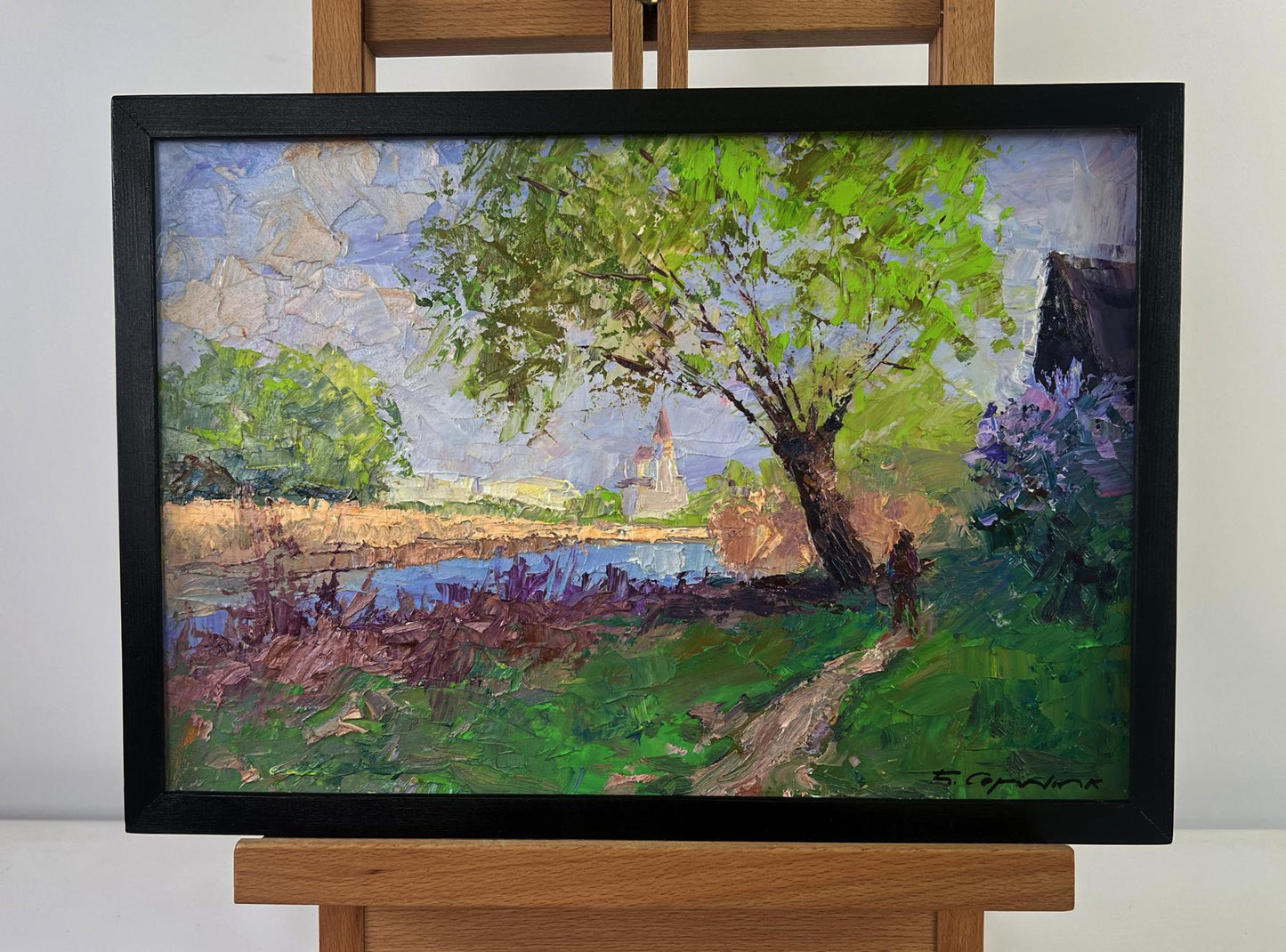 Framed impressionist oil painting The Earth Awakens in the Sunlight by Boris Serdyuk
