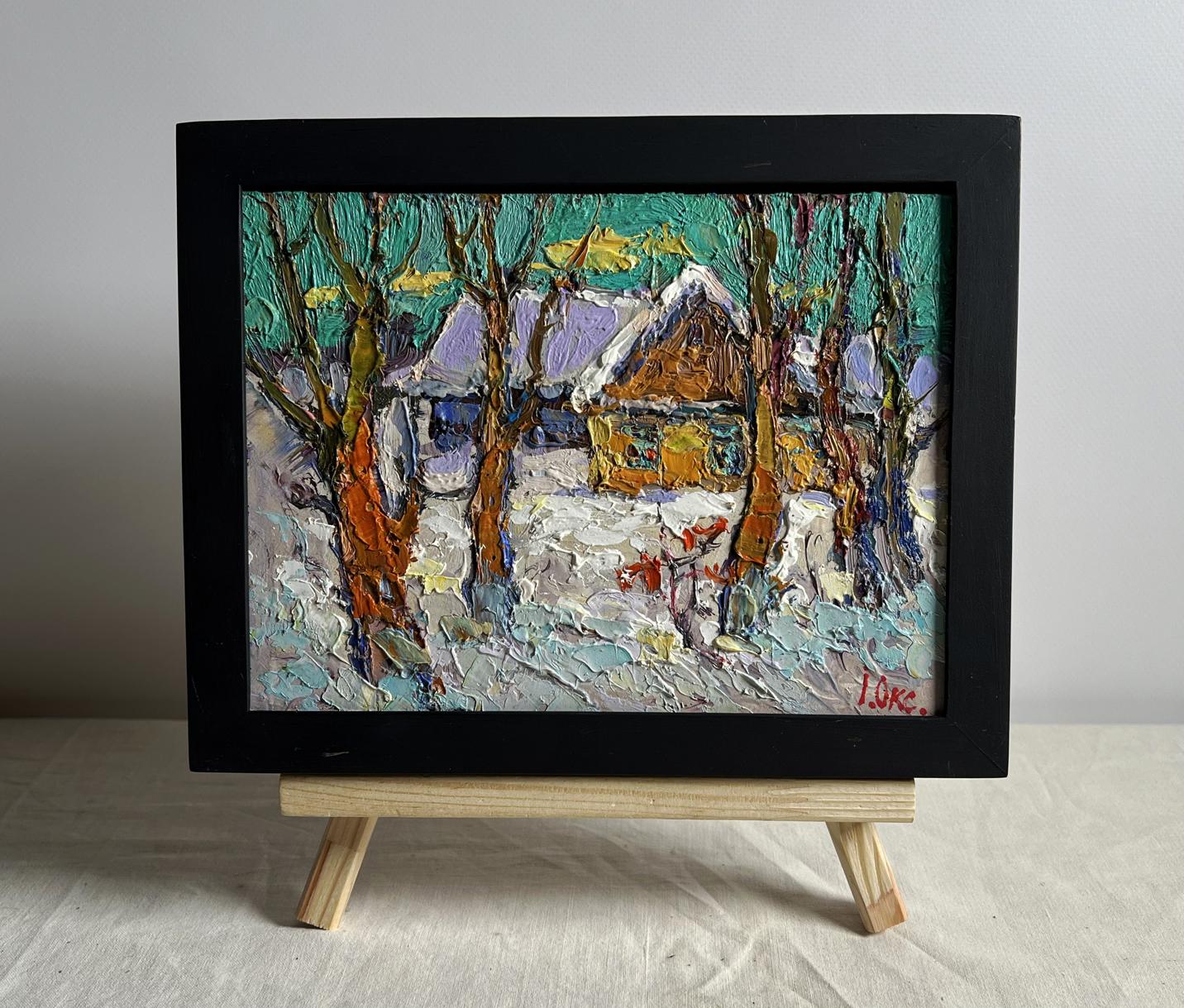 Oil painting The yard was covered with snow by Oksana Ivanyuk on easel
