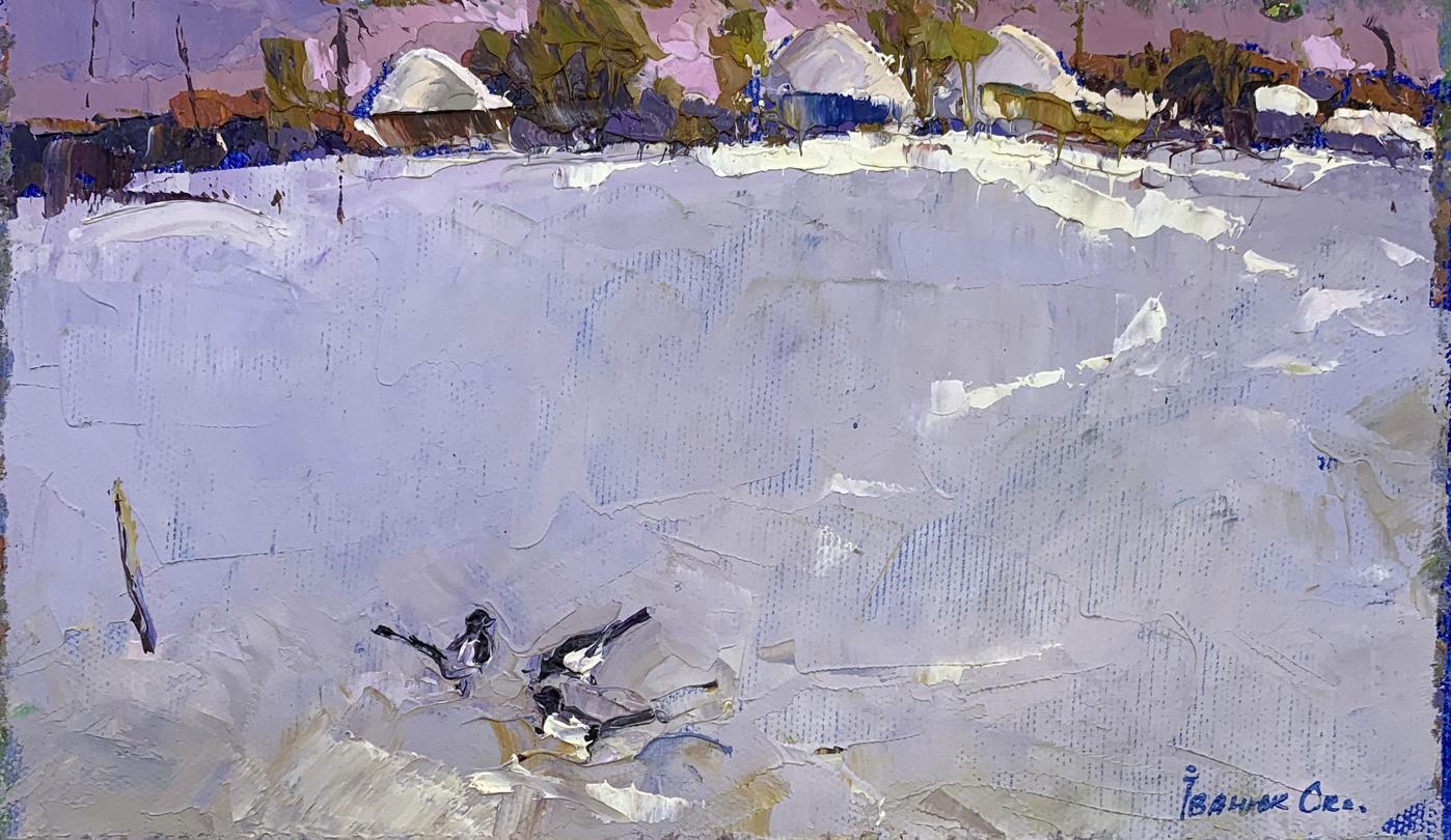 Oil painting Fabulous winter day in the village Oksana Ivanyuk