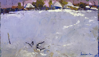 Oil painting Fabulous winter day in the village Oksana Ivanyuk