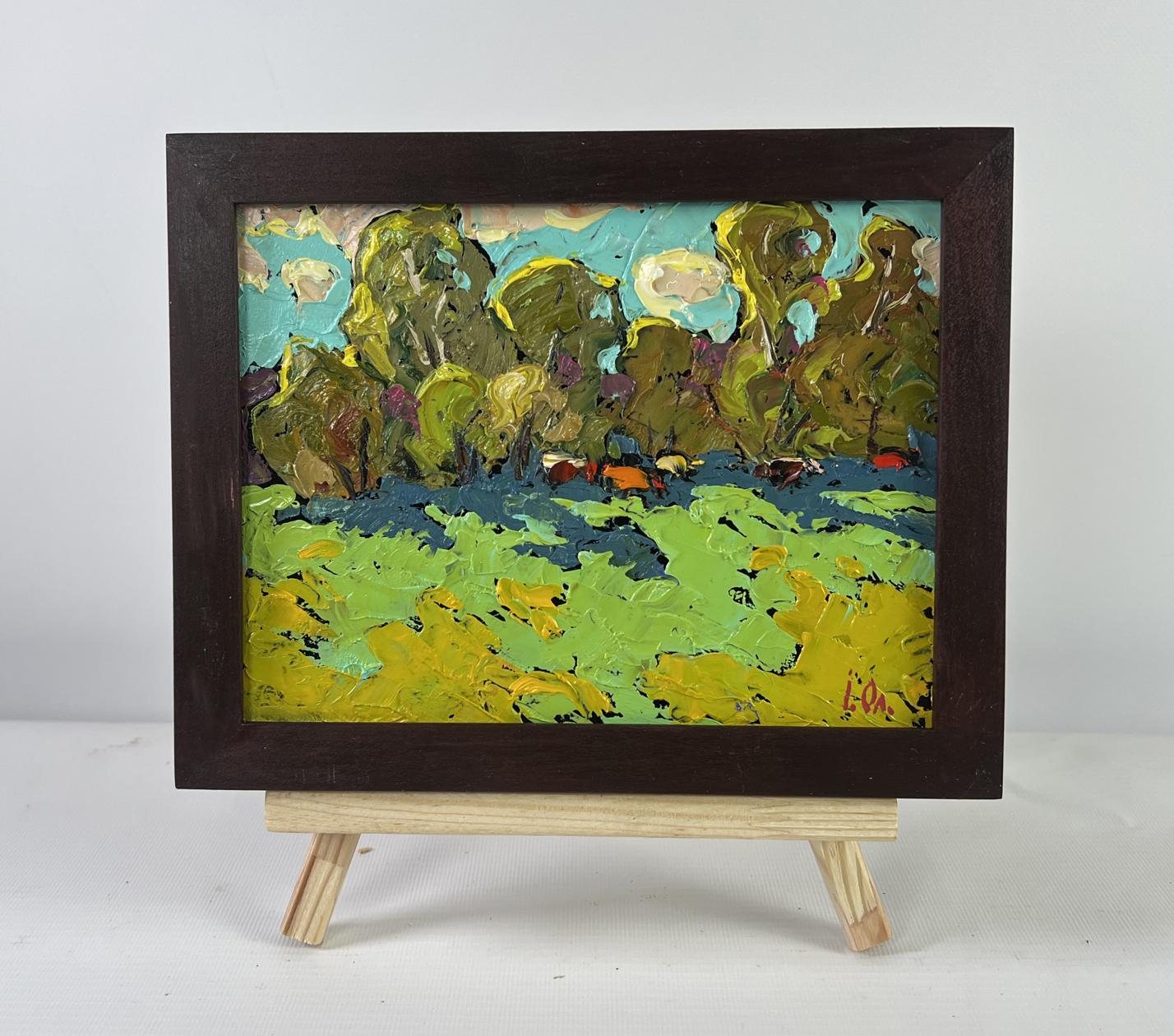 Oil painting Where the Field Meets the Forest by Oleksiy Ivanyuk in wooden frame