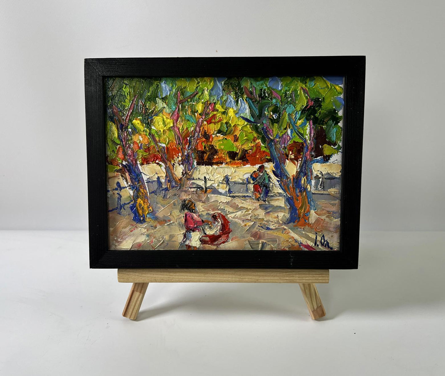 Vibrant impressionist oil painting of city park walk by Oleksiy Ivanyuk, framed