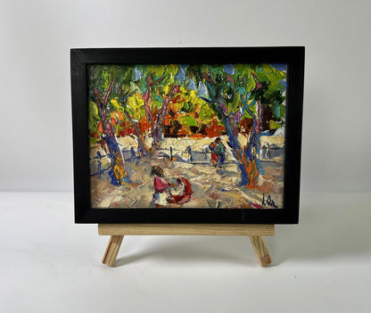 Vibrant impressionist oil painting of city park walk by Oleksiy Ivanyuk, framed