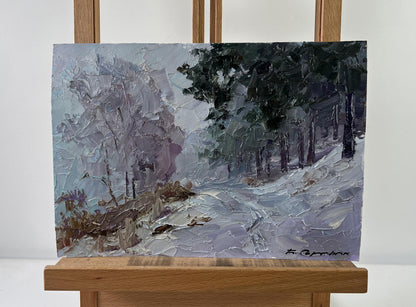 Oil painting Without a Trace by Boris Serdyuk: impressionistic winter landscape