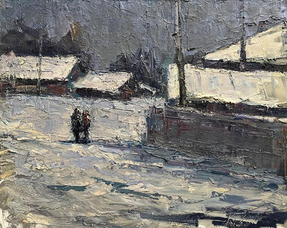 Textured impressionistic oil painting March frosts by Volodymyr Pashchenko