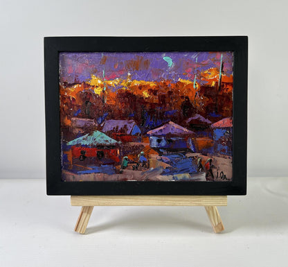 Oil painting Under the Moon by Oleksiy Ivanyuk village twilight scene