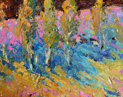 Vibrant impressionist oil painting Near young poplars by Oleksiy Ivanyuk