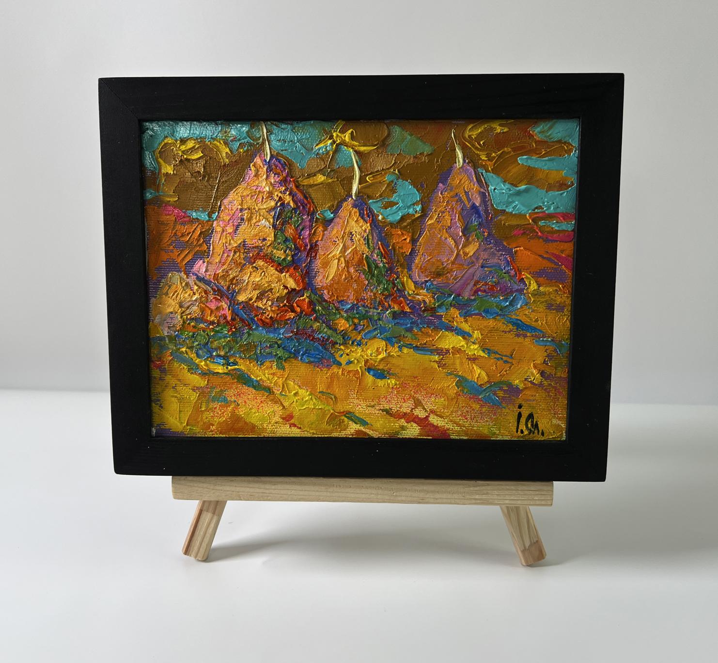 Oil painting Autumn evening fields by Oleksiy Ivanyuk in black frame