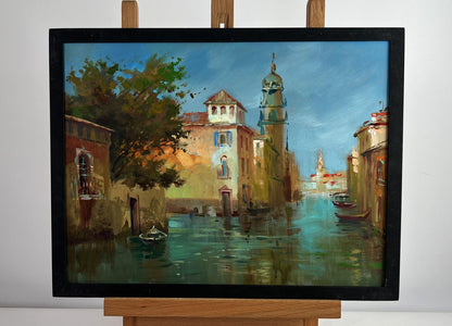 Framed Oil painting Water channels of the city walls by Yuriy Suprunchuk