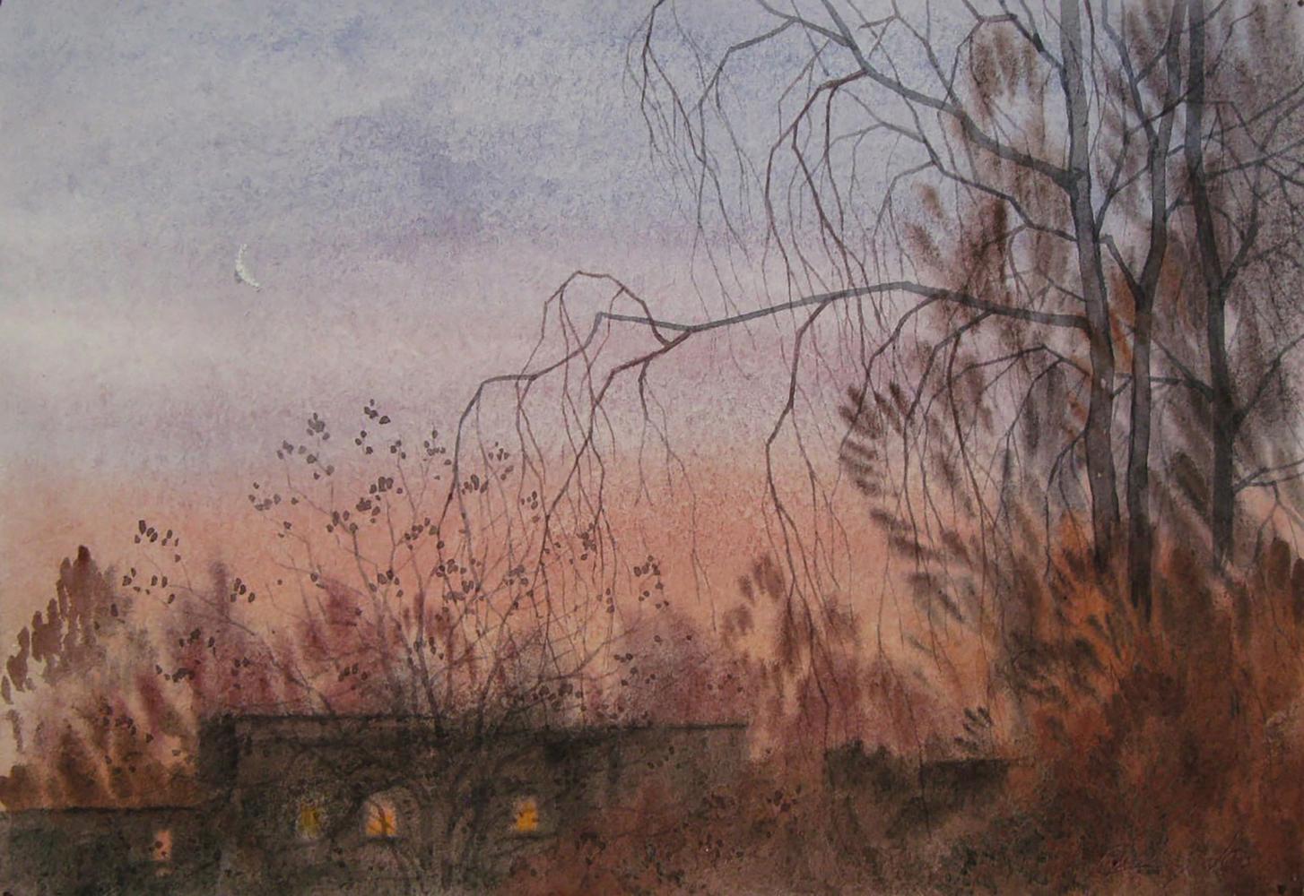 Watercolor painting Evening has come to the city by Valery Savenets