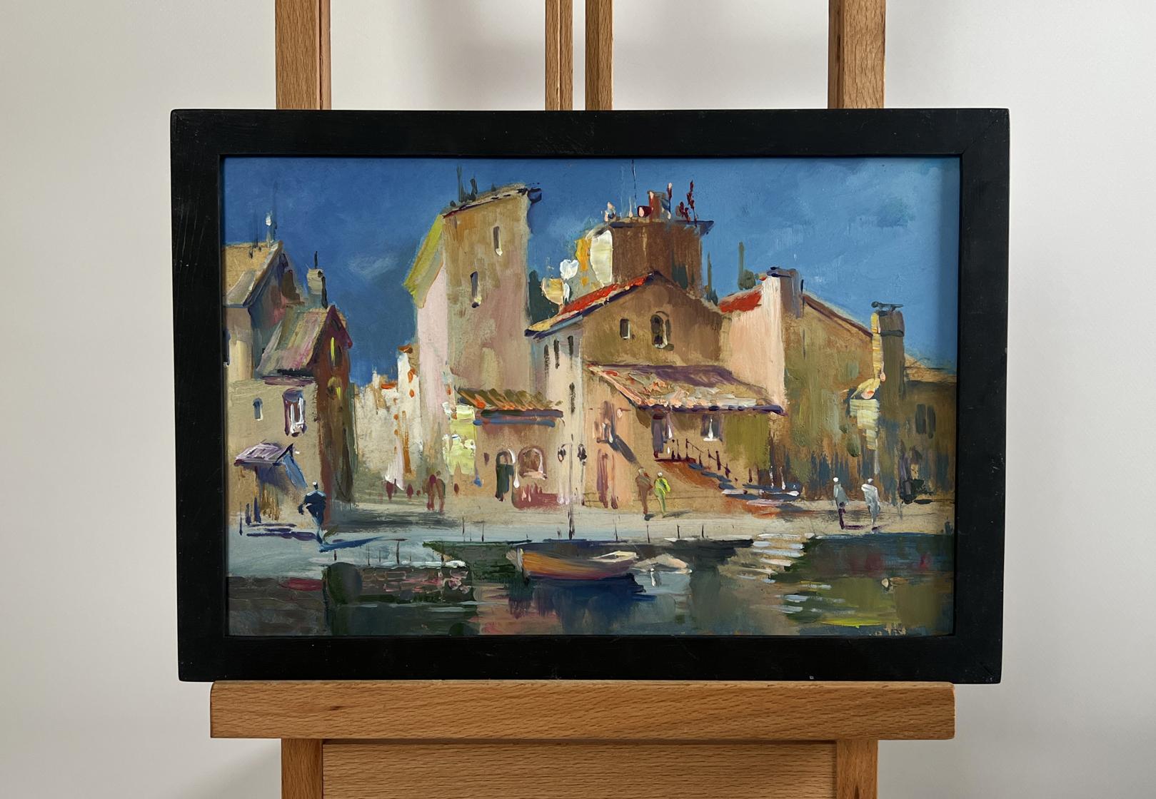 Oil painting Shadows of City Life by Yuriy Suprunchuk in black frame