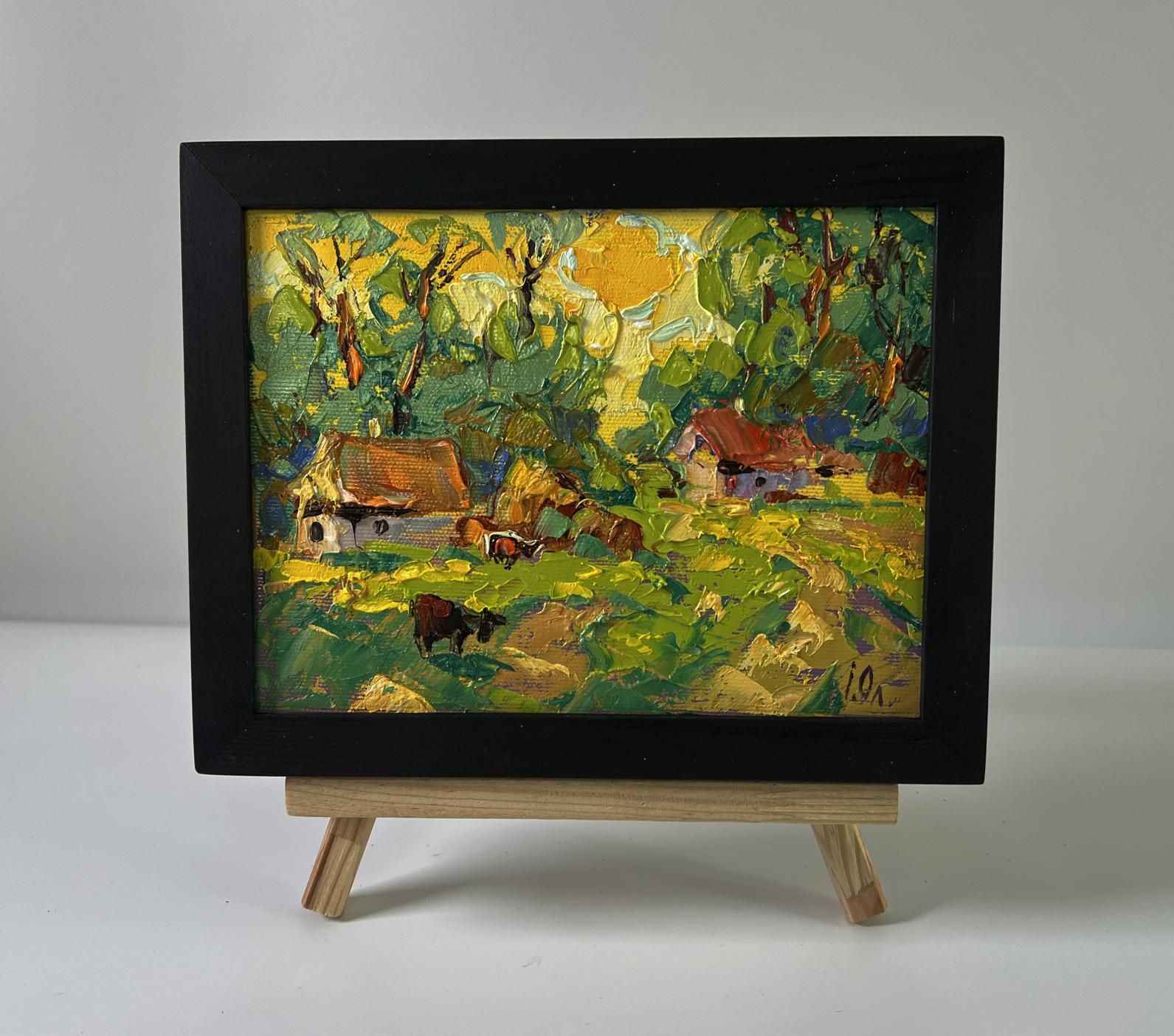 Oil painting A sunny country day by Oleksiy Ivanyuk in black frame