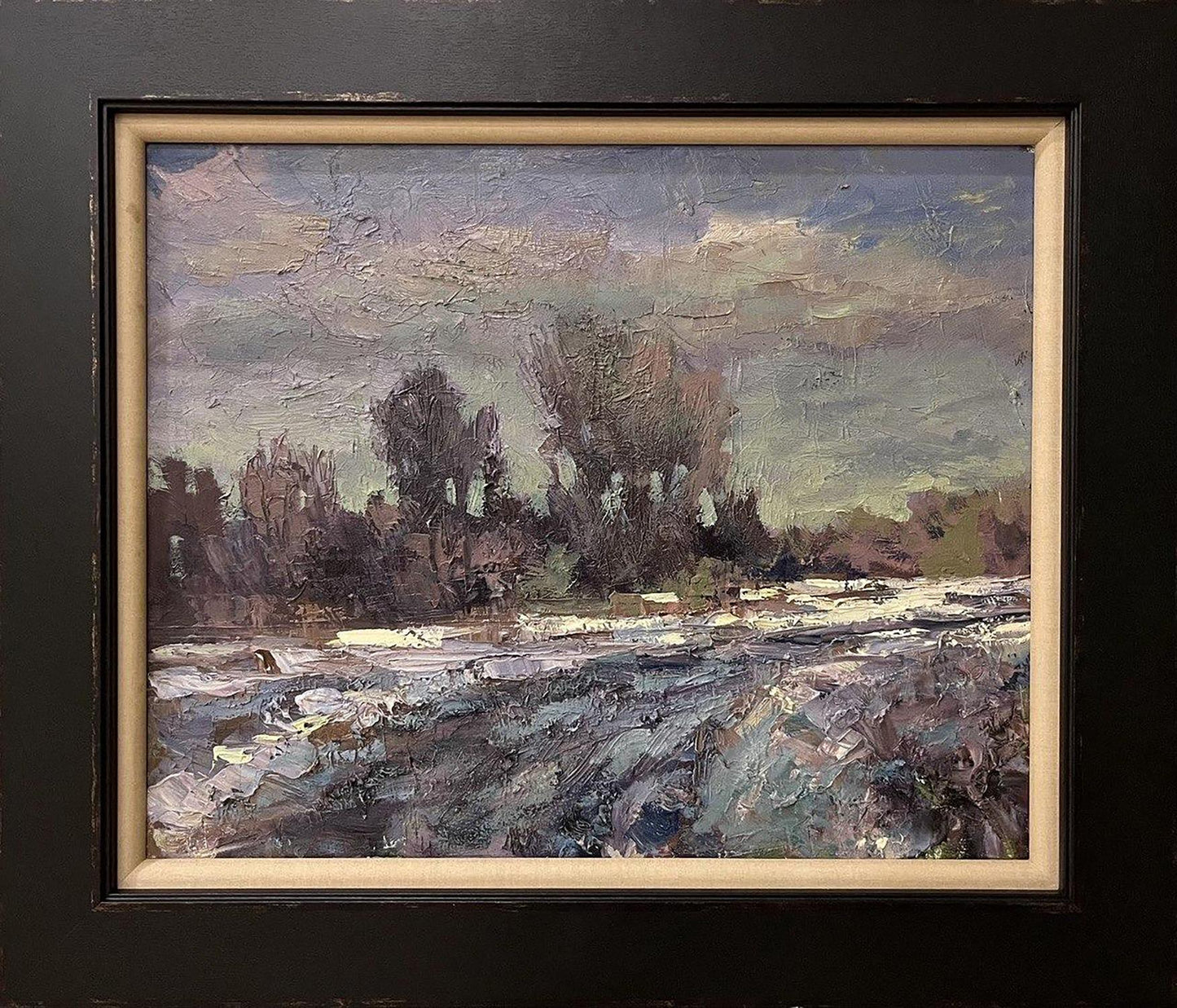 Oil painting Outside the Village by Volodymyr Pashchenko in cream frame