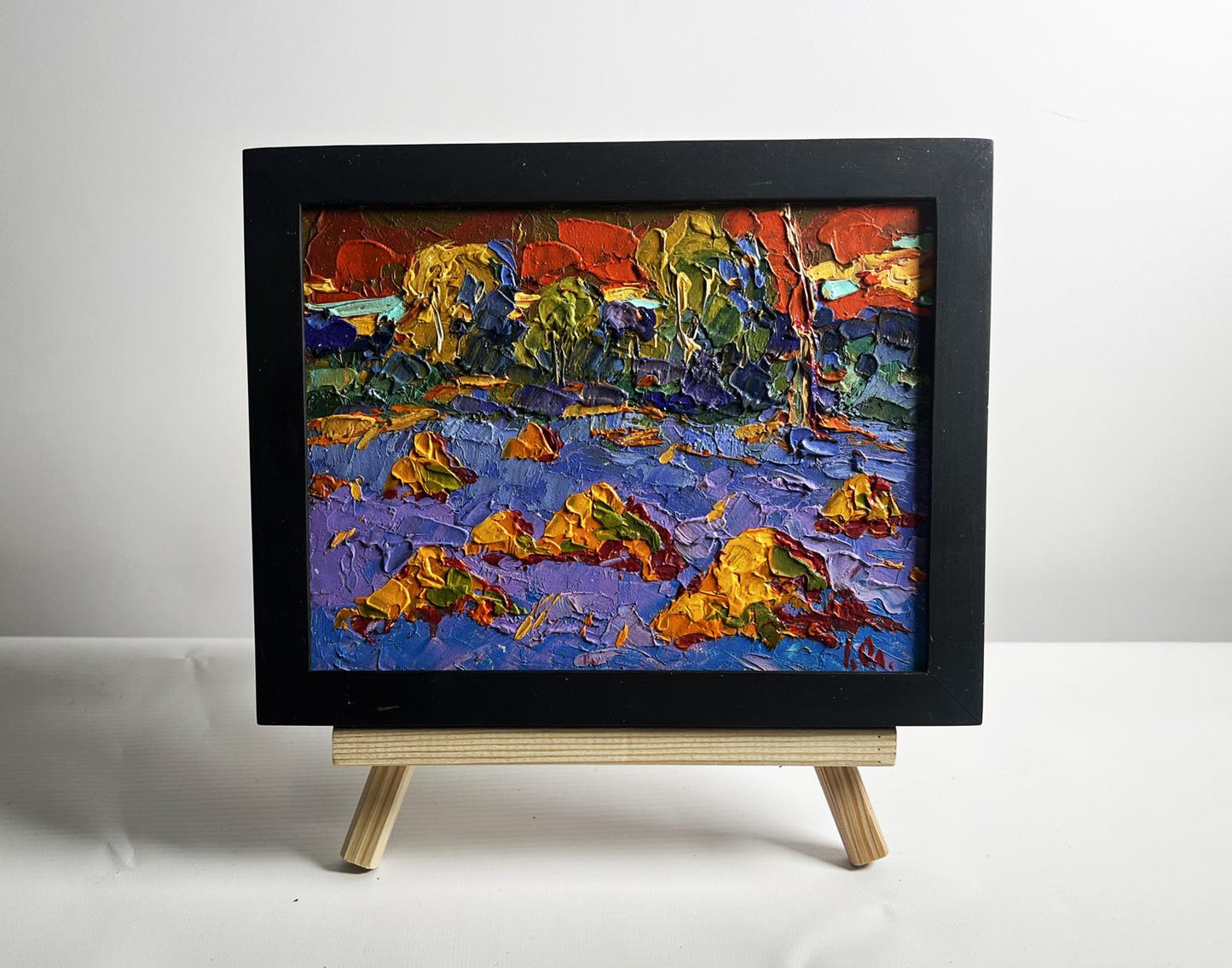 Oil painting Warm crimson evening by Oleksiy Ivanyuk in black frame