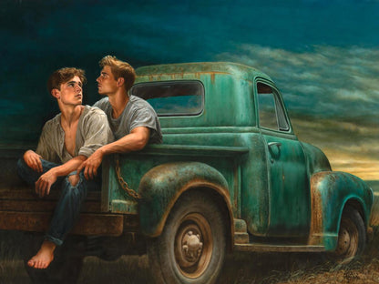 Oil painting A Wild Evening in the Car Richard Fox