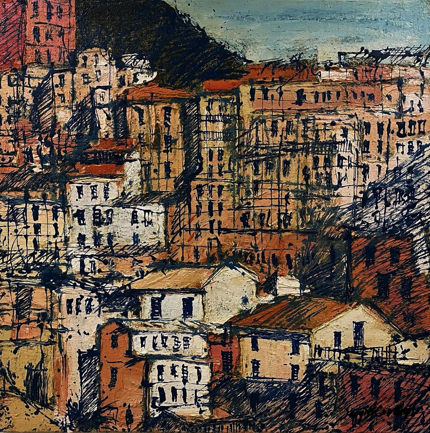 Oil painting graphic of textured cityscape by Serhiy Kovalev