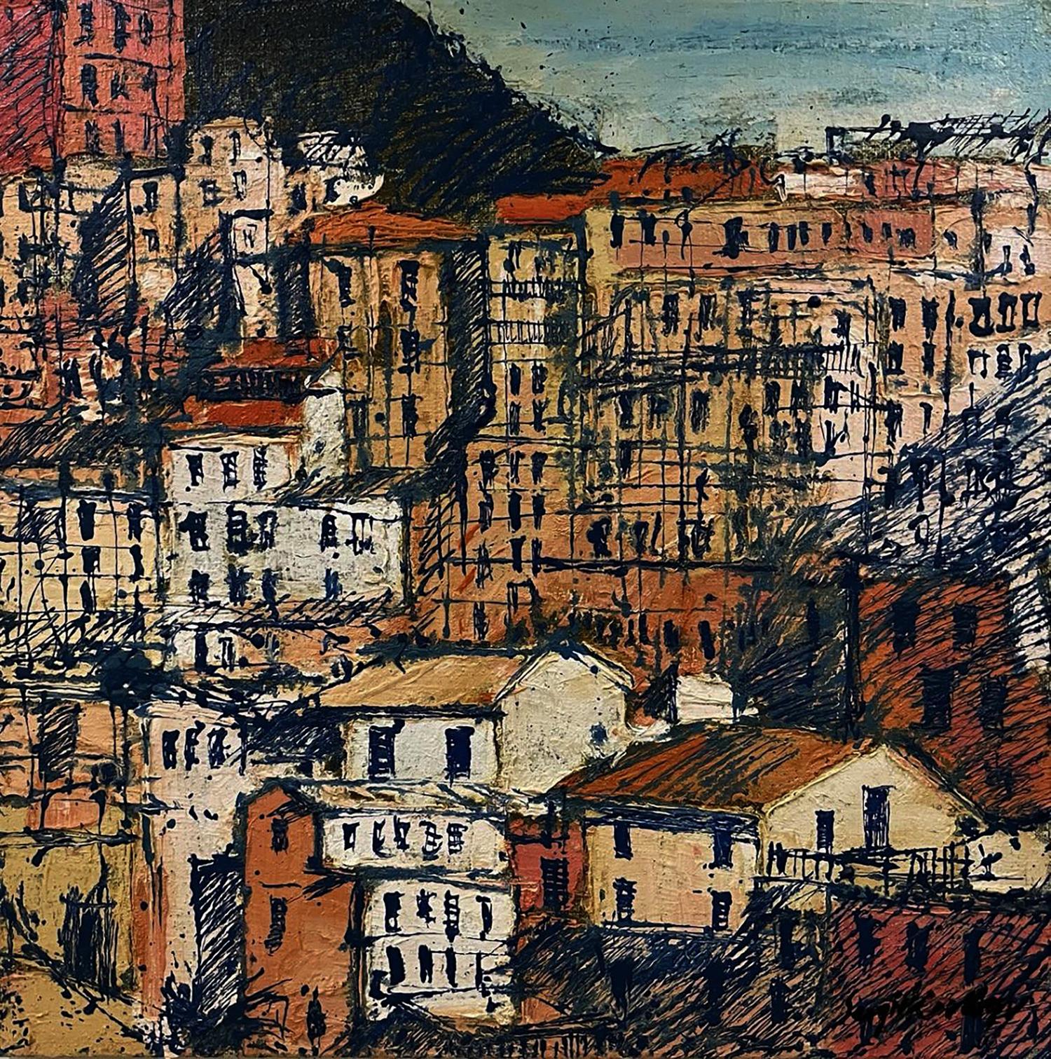 Oil painting graphic of textured cityscape by Serhiy Kovalev