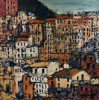 Oil painting graphic of textured cityscape by Serhiy Kovalev