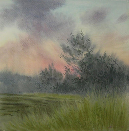 Watercolor painting Before the Rain by Valery Savenets serene landscape