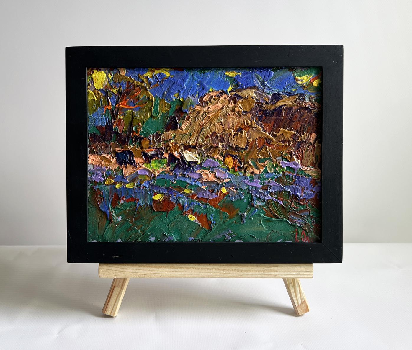 Oil painting Near the old haystack by Oleksiy Ivanyuk in black frame