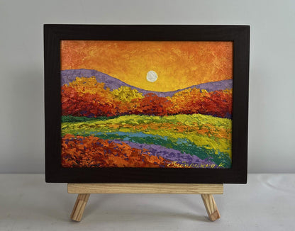 Oil painting Farewell light behind the mountains by V. Zadorozhnya in black frame