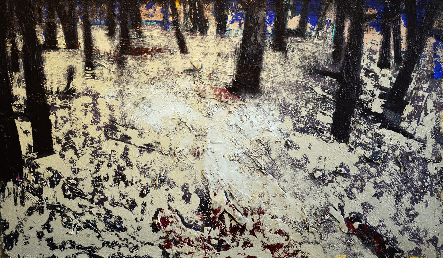 Oil painting Silver Forest by Natalia Korf-Ivaniuk snowy abstract forest