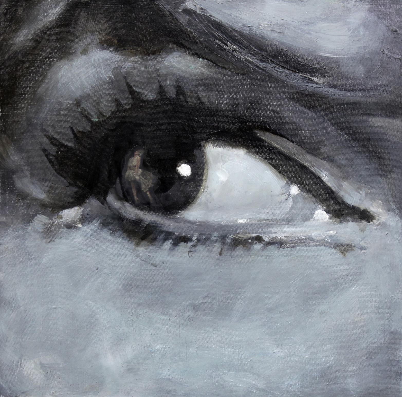 Close-up monochromatic oil painting of human eye by Marlin Ed Potapenkov