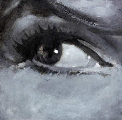 Close-up monochromatic oil painting of human eye by Marlin Ed Potapenkov