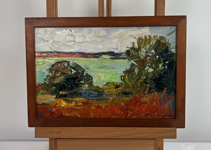 Oil painting Autumn days by the river by Boris Serdyuk in wooden frame