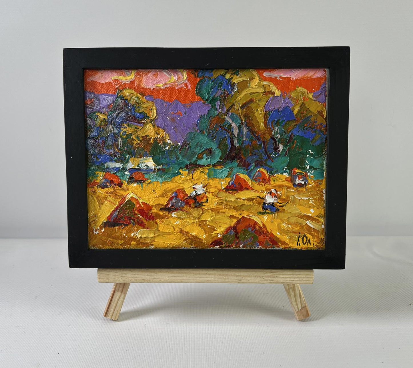 Oil painting Noon on the field by Oleksiy Ivanyuk in black frame