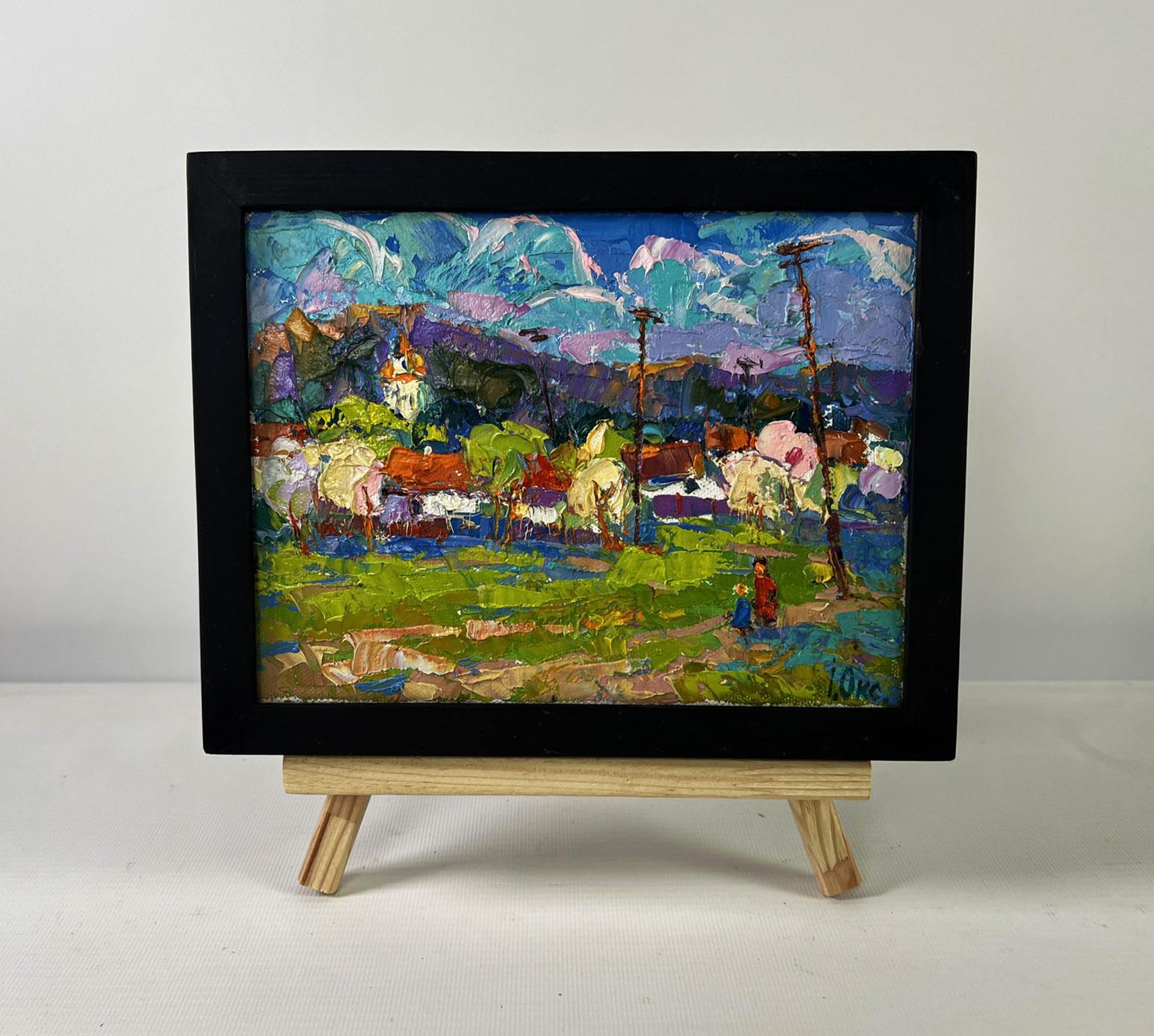 Oil painting Quiet Fields Under the Open Sky by Oksana Ivanyuk in black frame