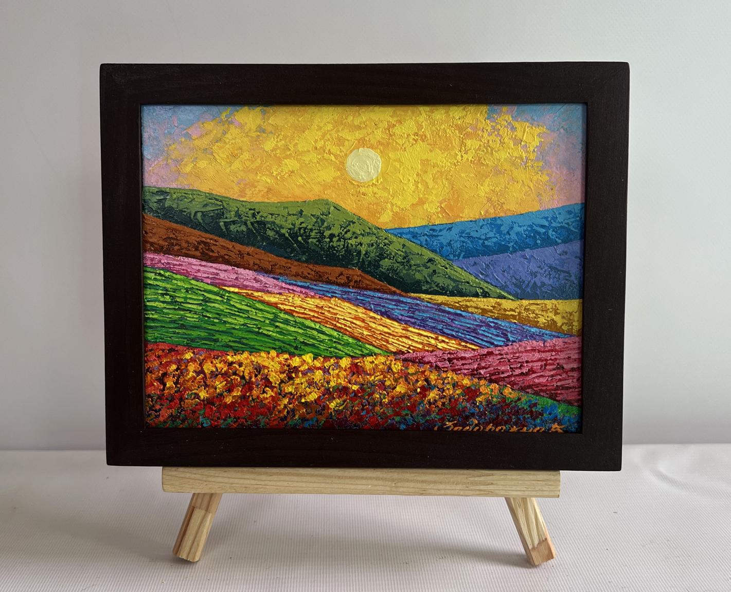 Oil painting of sunset palette over mountain valley by V. Zadorozhnya