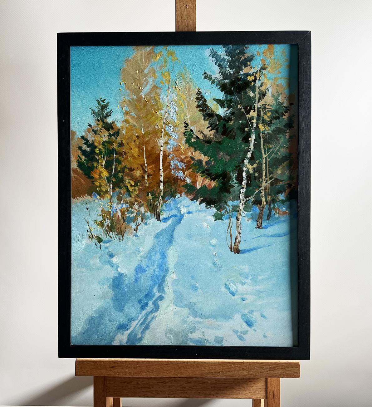 Framed oil painting Winter path in the forest by Yuriy Suprunchuk
