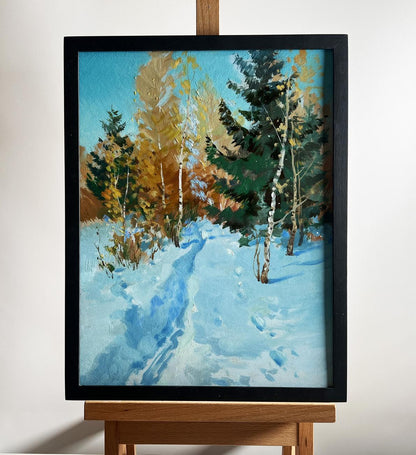Framed oil painting Winter path in the forest by Yuriy Suprunchuk