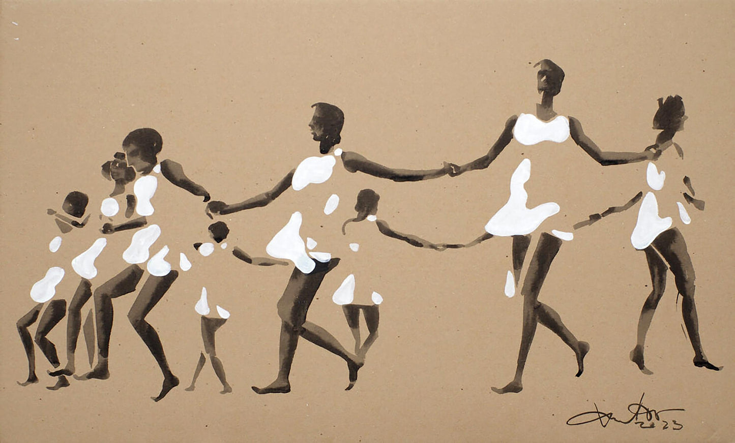Sepia-toned acrylic painting Light by Dima Filatov with flowing figures