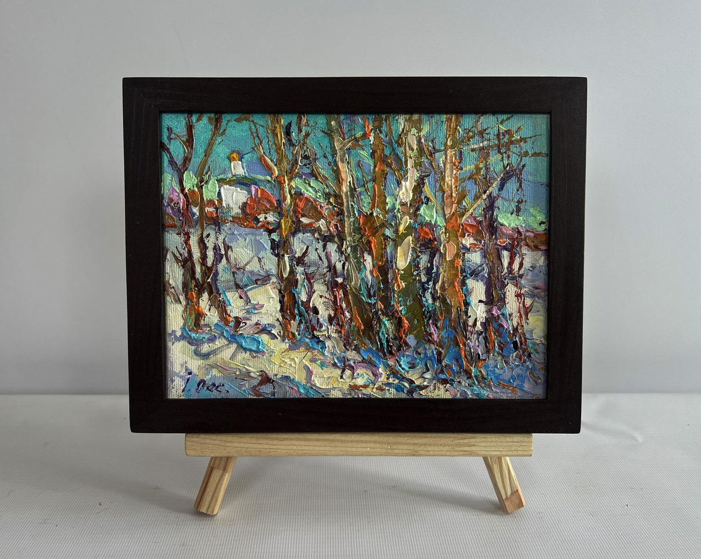 Oil painting Sunny winter day snowy forest by Oksana Ivanyuk