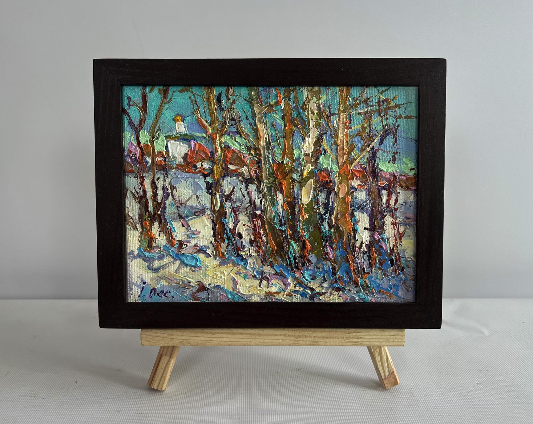 Oil painting Sunny winter day snowy forest by Oksana Ivanyuk