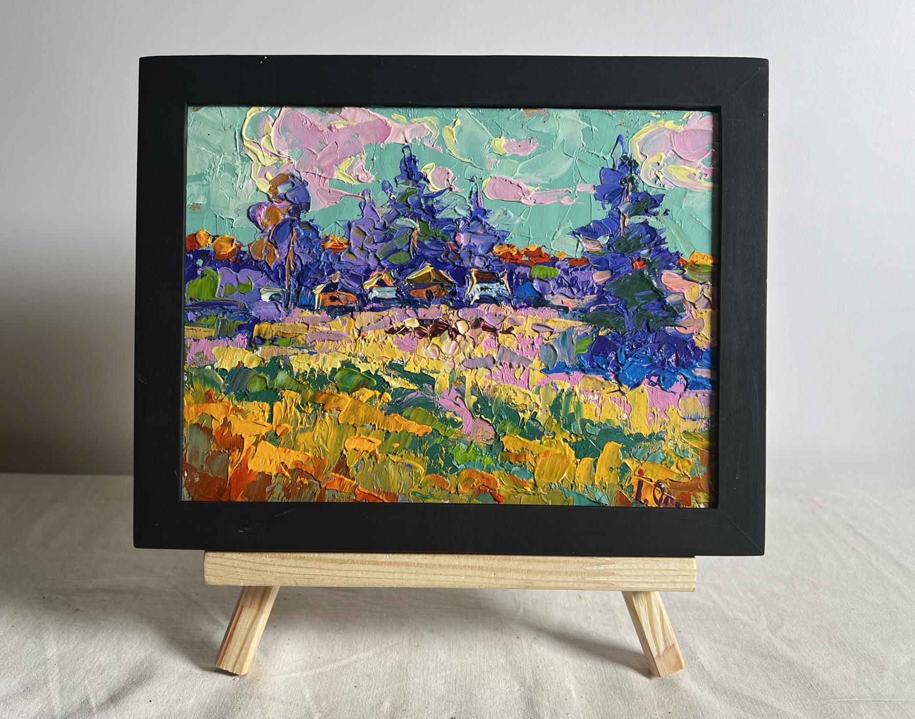 Oil painting Village in the shade of trees by Oleksiy Ivanyuk in black frame