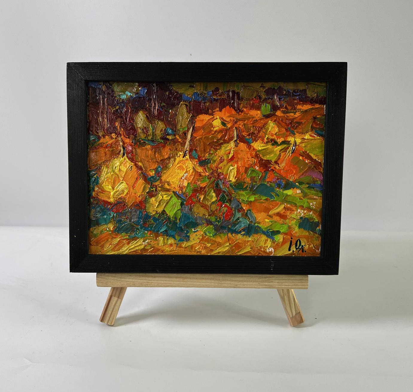 Oil painting Evening in the Fields by Oleksiy Ivanyuk in black frame