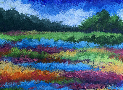Vibrant impressionist oil painting Fields of flowers by V. Zadorozhnya