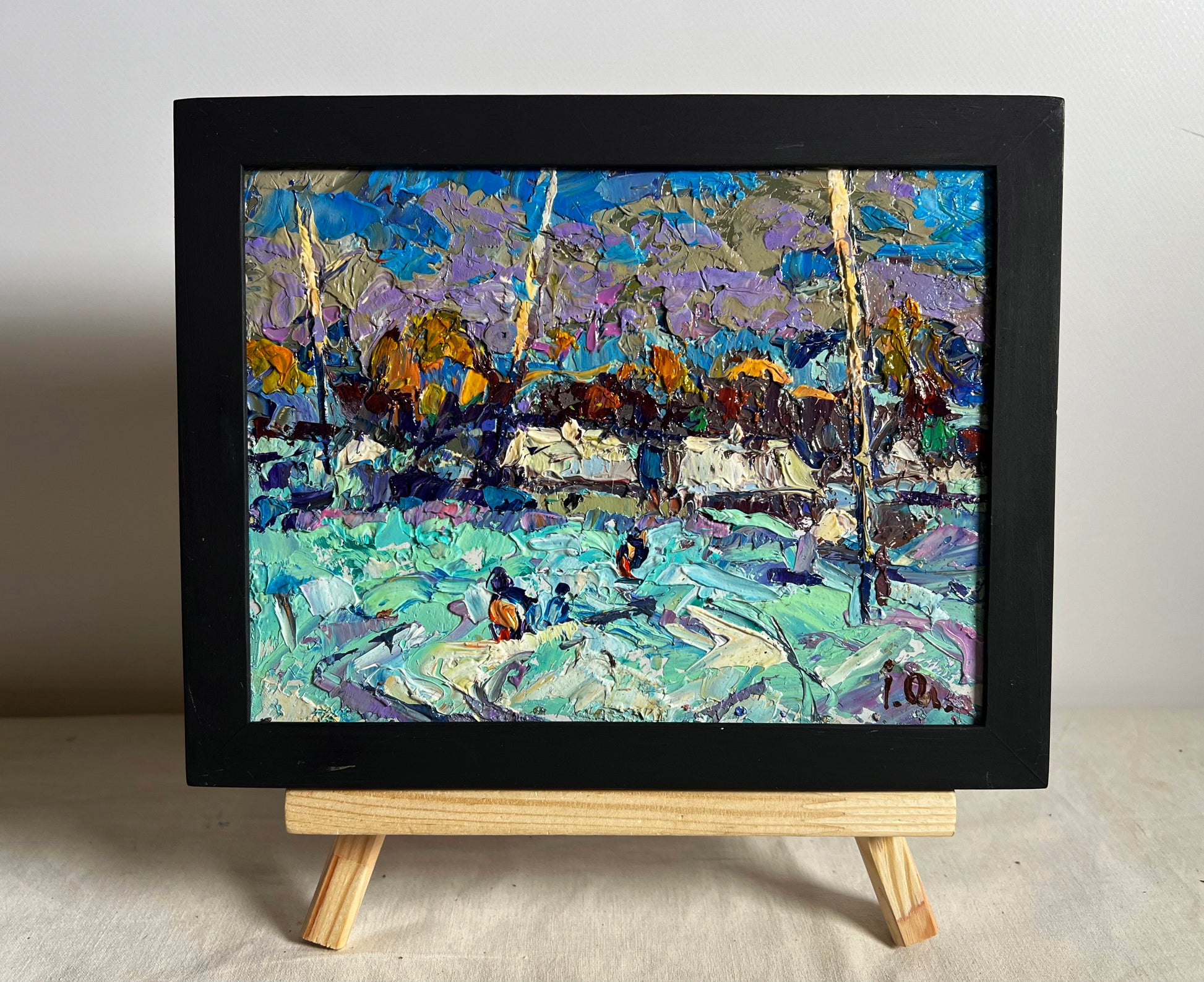 Oil painting To the house by Oleksiy Ivanyuk in black frame