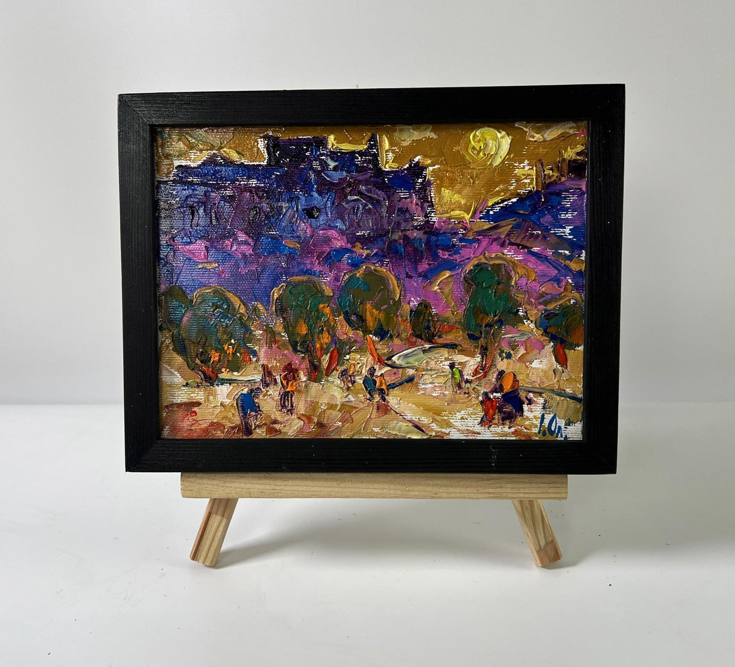 Oil painting Evening city park by Oleksiy Ivanyuk in black frame