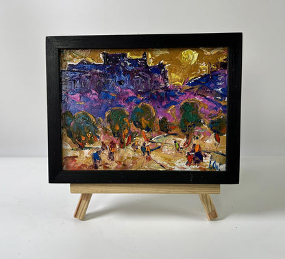 Oil painting Evening city park by Oleksiy Ivanyuk in black frame
