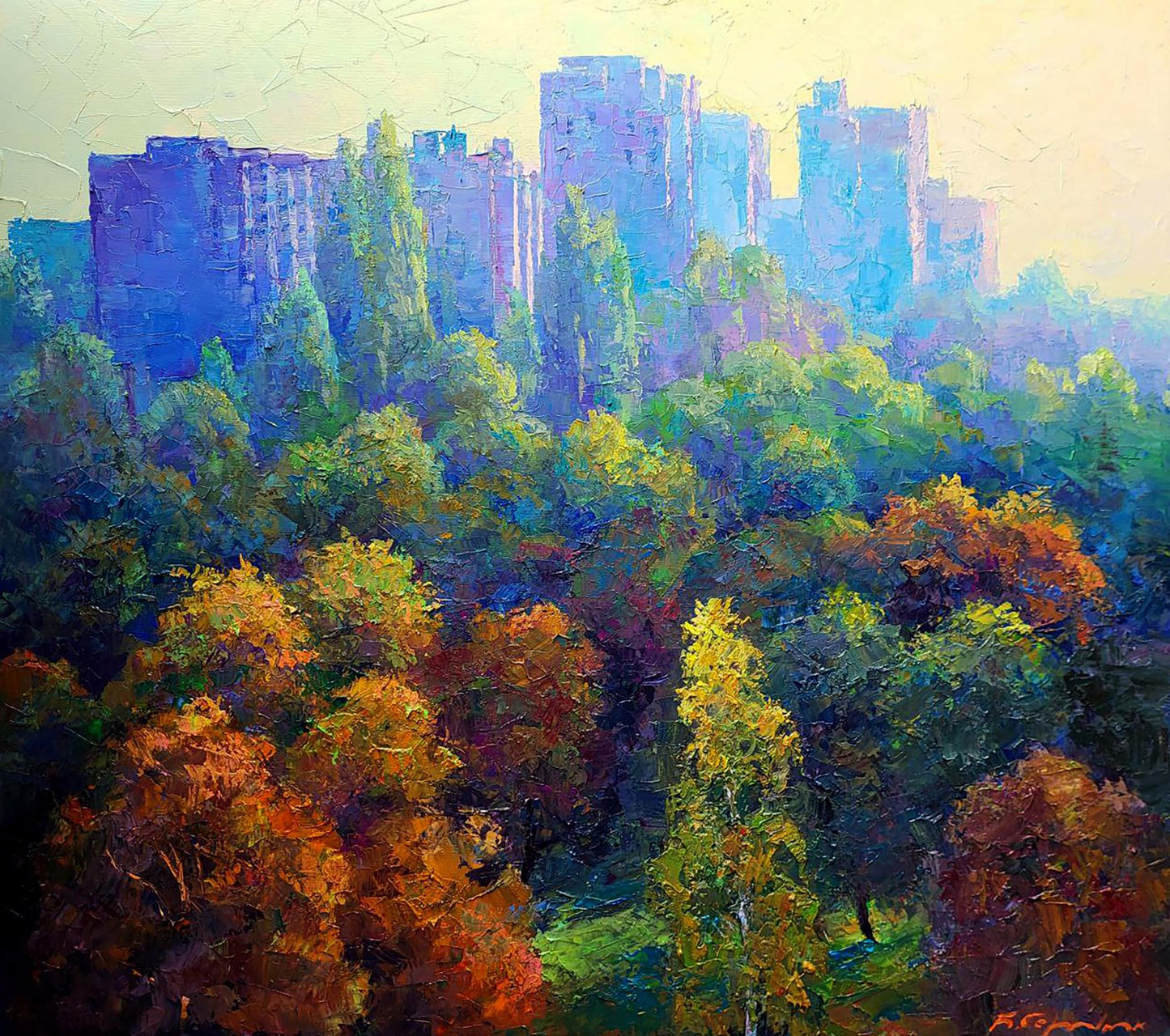 Vibrant impressionist oil painting Morning in the city by Boris Serdyuk
