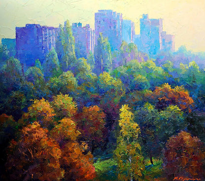 Vibrant impressionist oil painting Morning in the city by Boris Serdyuk